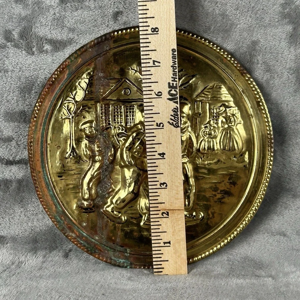 Vintage‎ Elpec Brass Wall Plaque Art Dutch Winter Scene Made In England Patina